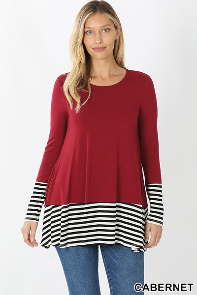 Striped and Solid Contrast Top
