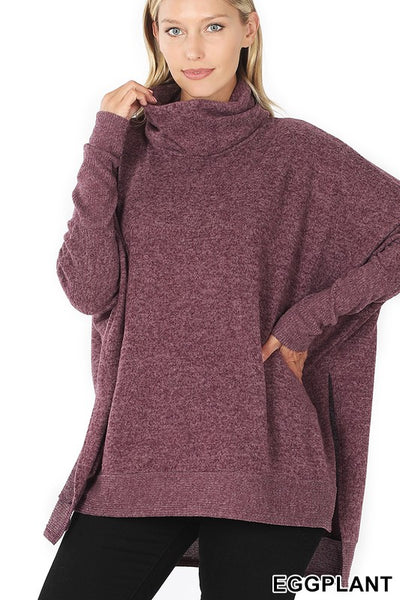 Oversized Cowl Neck Sweater Hi-Lo Hem