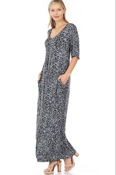 Grey leopard Vneck maxis with pockets