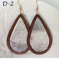 Genuine wood and leather earrings